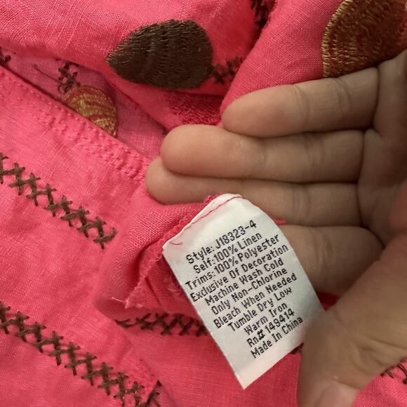 Johnny Was Size Large Oversized 100% Linen Embroidered Floral Pullover Boxy - Picture 3 of 5